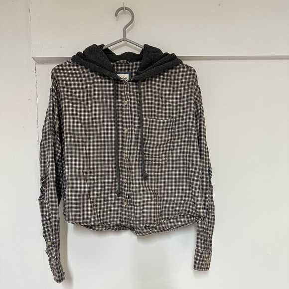 American Eagle Distressed Plaid Button Up Top - Picture 1 of 5